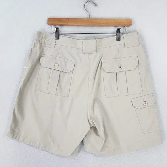 LL Bean Shorts Women 16 Tan Cream Cargo High Waist Casual Hiking Outdoor Fishing - Picture 6 of 9